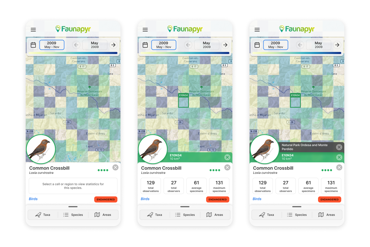 Species selection on mobile version
