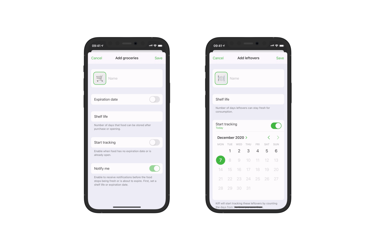 Main forms for Groceries and Leftovers