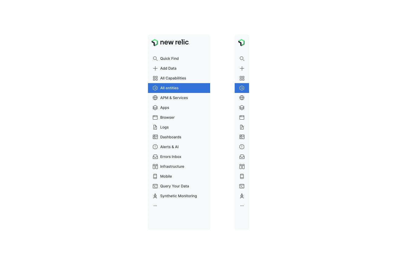 Navigation redesign. Menu in expanded and collapsed states